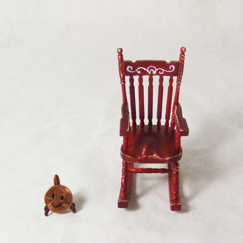 OOAK Mahogany Shabby Rocking Chair in 1" scale